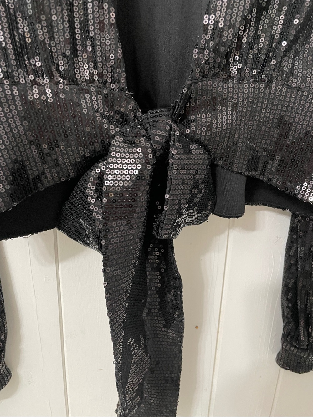 Sequin Tie-Back Long Sleeve Top - Black - m - Picture 4 of 9